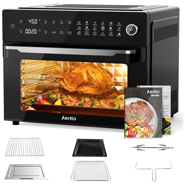 ectqfrsyz4rb0b_0 jpg - Forno Elétrico de Bancada 19 em 1, 30L com Função Air Fryer, Espeto Giratório, Livro de Receitas, 110V 1800W, Aeitto BAF 803, Preto