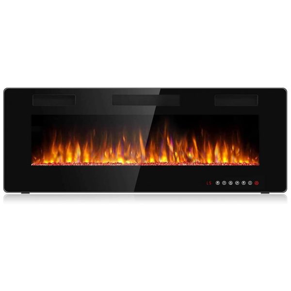 ectqj614yzk80b_0 jpg - Lareira Elétrica de Embutir A45x127L com Controle Remoto e Digital, Luz LED, Chama Ajustável e Temporizador, 10W, 110v, BOSSIN 50 inch Electric Fireplace, Preto