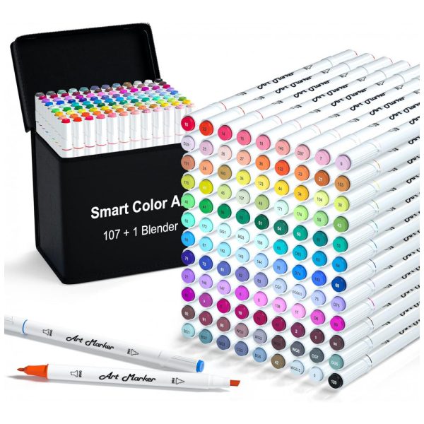 ectqjstnxxn70b_0 jpg - Conjunto de Canetas Artisticas 109 Cores de Ponta Dupla à Base de Álcool com Estojo para Adultos, Smart Color Art