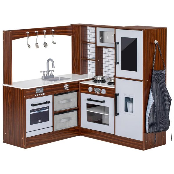 ectqkfg9dtw90b_0 jpg - Cozinha Infantil Modular em Madeira com Luz, Som, Pia, Micro Ondas, Forno, Avental e Quadro Negro, BRINJOY, Marrom