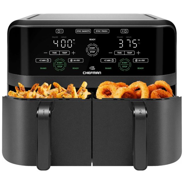 ectqkl723c7b0b_0-1 jpg - Fritadeira Elétrica Airfryer com 2 Cestos de 3L e Painel de Controle Digital, 110V 1700W, CHEFMAN, Preto