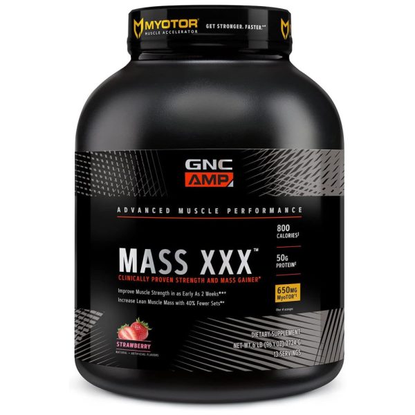 ectqlf21yx190b_0 jpg - GNC AMP Mass XXX Pó de Proteína, 50g de Proteína, Fórmula para Construção Muscular e Suporte ao Treino com MyoTor, BCAA e Creatina, Morango