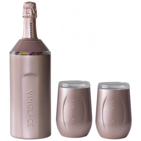 ectqlznq4qd80b_0 jpg - Porta Garrafa Térmico para Vinho é em Aço Inoxidável com 2 Copos, Cor Gold, VINGLACé, Rosa