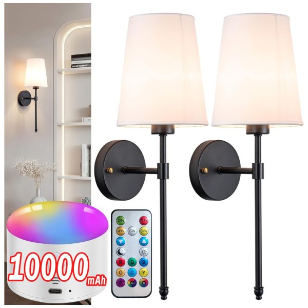 ectqm4w79rwb0b_0 jpg - Conjunto de Luminária de Parede, Elegância e Qualidade em sua Casa com 2 Peças, Estilo Moderno, Controle Remoto e Abajur de Tecido Branco, YHCDLAMP, Preta