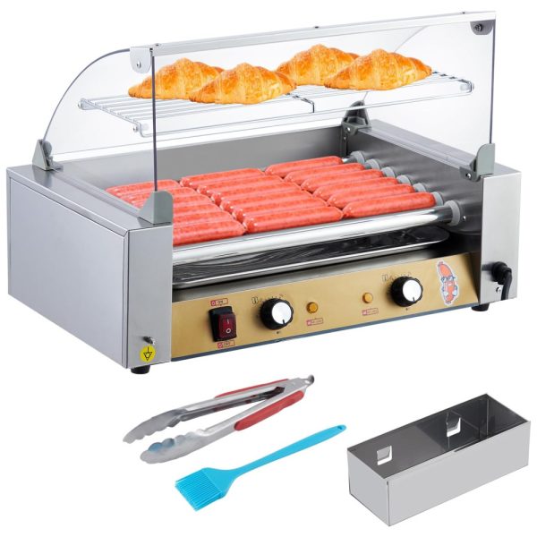 ectqmd97kxkd0b_0 jpg - Máquina de Salsicha Hot Dog Tropow Grill em aço inox, 7 rolos, controle de temperatura duplo, tampa de vidro, prateleira aquecedora de pães, bandeja