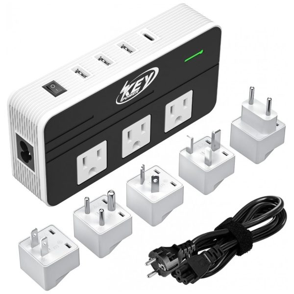 ectqml5cbsm10b_0 jpg - Transformador de Tensão 220V a 110V 230W com 4 Portas USB C 18W, Key Power, Branco