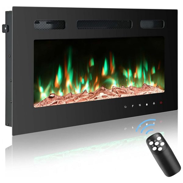 ectqnfhcqyj80b_0 jpg - Lareira Elétrica de Embutir A41x81L com Controle Remoto e 9 Cores de LED, 1500W, 110v, OUTDOOR DIAMOND 36 Inch Electric Fireplace Inserts, Preto