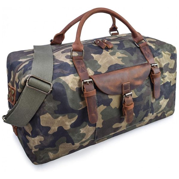 ectqnsmyl2n70b_0 jpg - Bolsa de Viagem de Couro e Lona Impermeável Camuflada, NEWHEY 2056, Verde