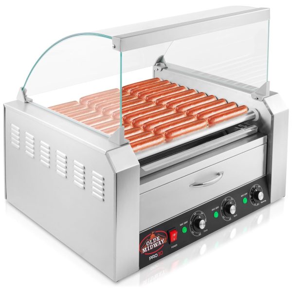 ectqr2nvsrqb0b_0-1 jpg - Máquina para Cachorro Quente 11 Rolos até 30 Salsichas com Gaveta de Aquecimento, 110V 1100W, OLDE MIDWAY, Prata