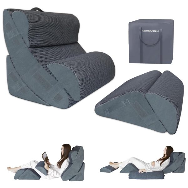 ectqrmg6cjyb0b_0-2 jpg - Conjunto de Travesseiros Ortopédicos 6PCS XL, Espuma de Memória em Gel para Refluxo Ácido, Pós Cirúrgico, Suporte para Costas, KingPavonini, Cinza