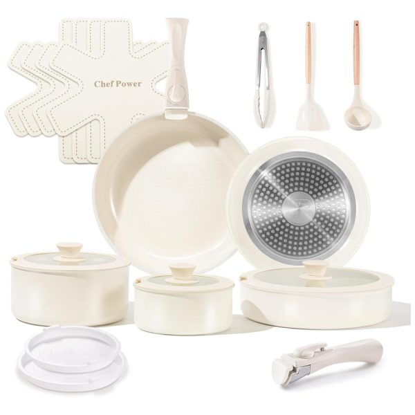 ectqrs1dqnzc0b_0 jpg - Jogo de Panelas e Frigideiras, Material em Cerâmica com 19 Peças, Utensílios de Cozinha, Cabo Removível, PFAS, PFOA e PTFE grátis, Chef Power, Branco Creme