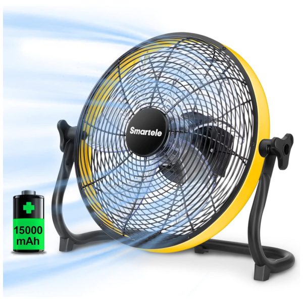 ectqtbgt76c90b_0-1 jpg - Ventilador de Piso com 3 Velocidades, Alimentado por Bateria, 110V, SMARTELE FF12, Amarelo