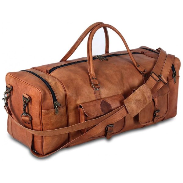 ectqtn455pw70b_0-1 jpg - KPL Bolsa de Viagem Masculina Clássica de Couro, KOMALS PASSION LEATHER, Marrom Claro