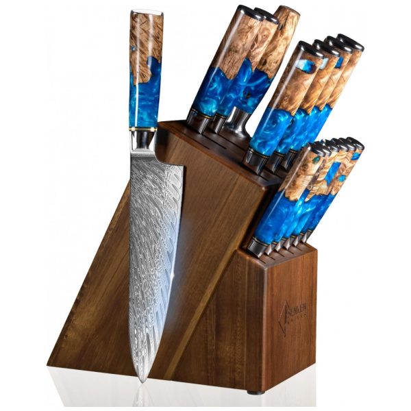 ectqtqf76r9c0b_0 jpg - Conjunto de Facas em Aço Japonês VG10 Damasco com Bloco de Bancada, 15 Peças, Senken Knives, Azul