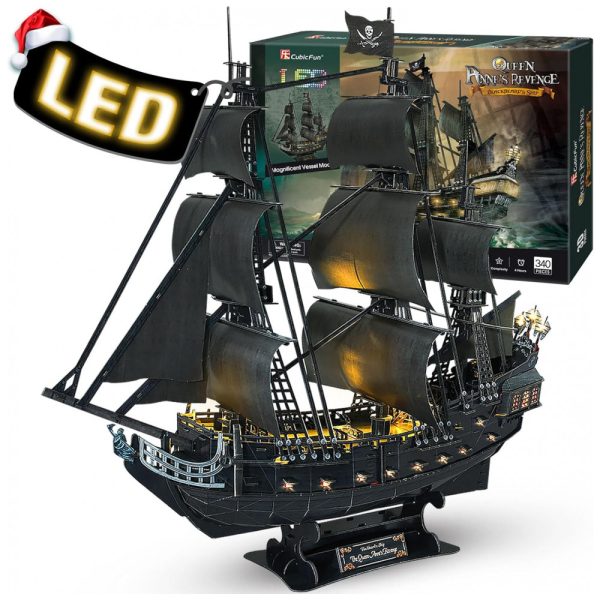 ectqvl47z7w70b_0 jpg - Quebra Cabeças 3D Veleiro Negro com Led para Crianças e Adultos, 340 Peças, CUBICFUN, Preto