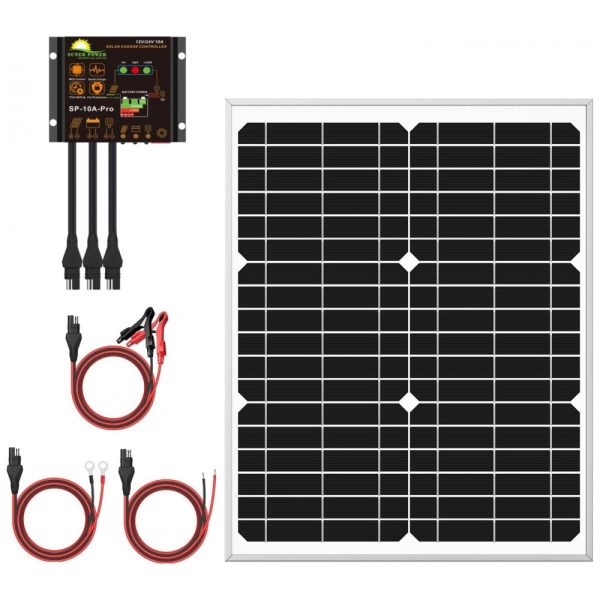 ectqvstcsxw70b_0 jpg - Kit Painel Solar, monocristalino, à prova dágua, 20W, 12V, 1 painel, SUNER POWER, Preto