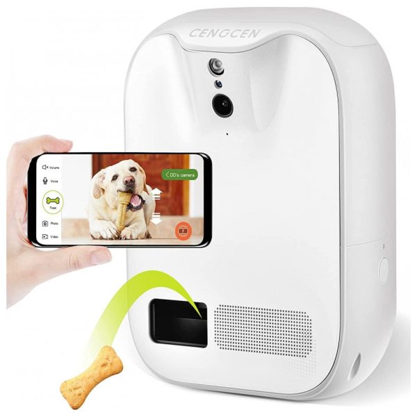 ectqvtzldd290b_0 jpg - Câmera Monitoração 5G Wi Fi Full HD com Dispensador de Petiscos para Cães e Gatos, Visão de 130, CENGCEN LMC 001, Branco