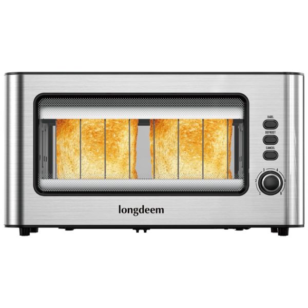 ectqwjh9wykc0b_0 jpg - Torradeira 2 Fatias com Desligamento Automático, 6 Níveis de Tostagem e Bandeja de Migalhas Removível, 110V 1000W, LONGDEEM, Prata