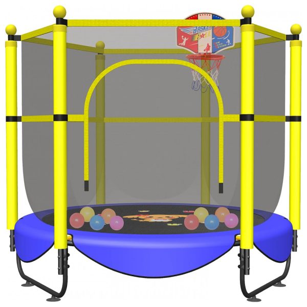 ectqx8r97mf80b_0 jpg - Cama Elastica Infantil com Diâmetro e Cesta de Basquete para até 100 kg, VGMIU Trampoline HS5FT, Amarelo