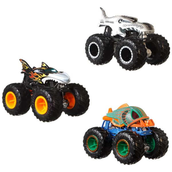 ectqxgywvrn90b_0 jpg - Conjunto Monster Trucks, 3 Carrinhos em Escala 1 64 Shark Wreak, Piran Ahh e Mega Wrex, Hot Wheels