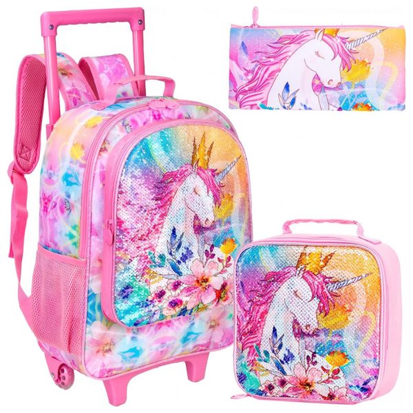 ectqxxsbdg390b_0 jpg - Mochila Escolar Infantil 45cm CCJPX Unicónio Rosa 3 Peças com Lancheira para Crianças, Rosa