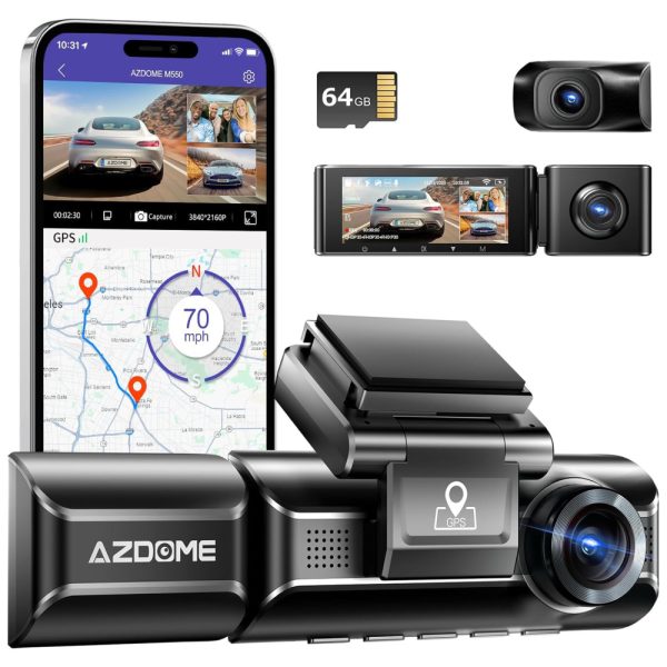 ectqy5jcrp190b_0-1 jpg - AZDOME M550 Câmera Veicular Full HD 1080p, com GPS, Gravação 4K Ultra HD, Visão Noturna, incluso Cartão de 32 GB, Wi Fi, Preta.