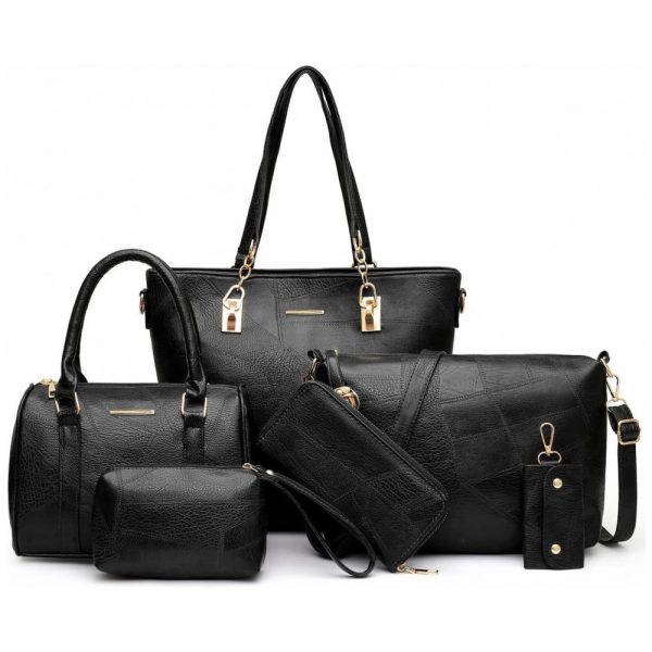 ectqybpwmk280b_0 jpg - Conjunto de Bolsas Femininas 6 Peças com Carteira, 2E youth, Preto