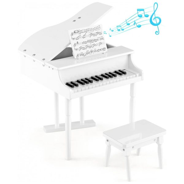 ectqyfjyx23c0b_0 jpg - Piano Clássico Infantil de Cauda e 3 Pernas, com 30 Teclas e Suporte para Partitura, HONEY JOY, Branco