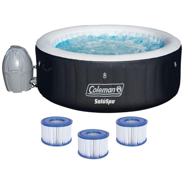 ectqzmc5cdx70b_0 jpg - Spa Inflável Hidromassagem para 4 Pessoas com 60 Jatos, Tampa, Bomba, Coleman 13804 BW, Preto