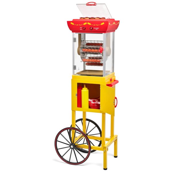 ectqzvj4xtnc0b_0-1 jpg - Carrinho de Cachorro Quente Retrô para até 6 Salsichas por Vez, com Aquecedor de Pão Superior e Armazenamento, 110V, Nostalgia Inc, Amarelo e Vermelho