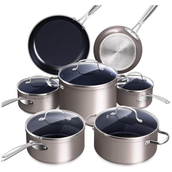 ectq14hvxxgc0b_0 jpg - Conjunto de Panelas Antiaderente em Cerâmica 12 Peças com Infusão de Diamante, sem PTFE e PFOA, Seguro para Forno, Tampas de Vidro Temperado e Alça que Permanece Fria, NuWave, Argila