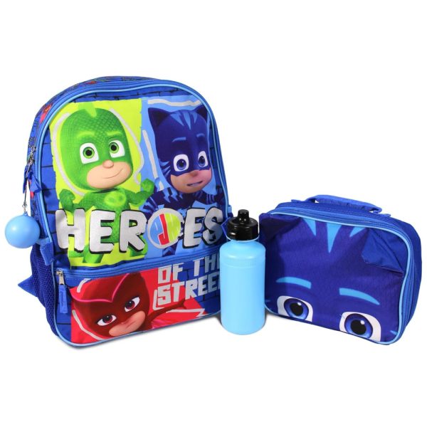 ectq15qtk2k90b_0 jpg - Mochila Escolar Infantil 3D 40cm PJ Masks Catboy, Gekko e Owlette 4 Peças com Lancheira para Crianças, Azul