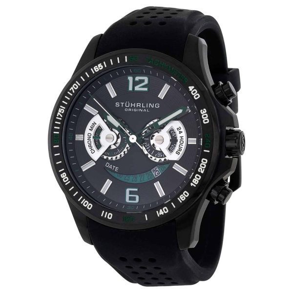 ectq176533_472_0 jpg - Relógio Brevet 274 Cronógrafo de 47mm com Pulseira de Silicone Preta e Mostrador Preto Stuhrling.