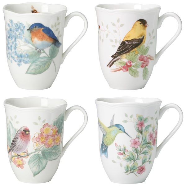 ectq1j4jfj970b_0 jpg - Conjunto de Canecas, Tema de Floral com 4 Peças, Capacidade 350mL e Material de Porcelana, Lenox 882795, Branca Colorida