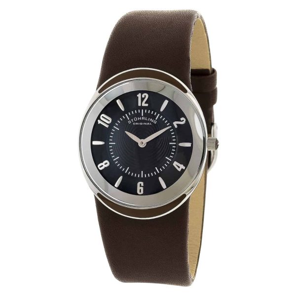 ectq1k5123_932_0 jpg - Relógio Modiva 239 Clássico 34mm com Mostrador Preto, Pulseira de Couro Marrom Escuro e Fivela Tang em Prata Stuhrling.