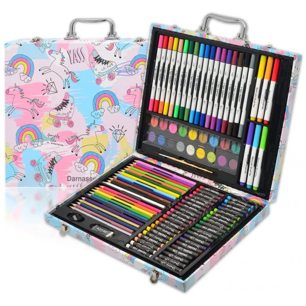 ectq1ldbzx590b_0-1 jpg - Kit Lápis de Cor Profissional com Maleta de Madeira 132 peças Tintas Acrílicas, Aquarela, Colorido, DARNASSUS 132PAPERARTSSET, Branco