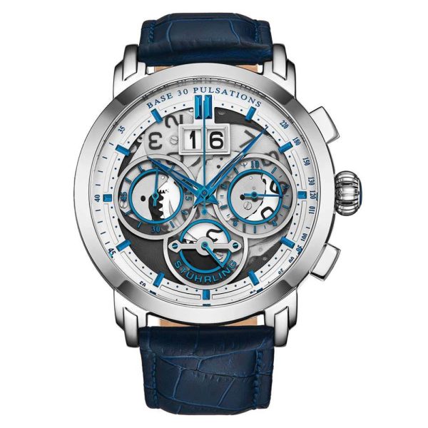 ectq1_0304_0 jpg - Relgio Imperia 4030 Crongrafo 47mm Mostrador Prateado e Pulseira de Couro Azul Stuhrling