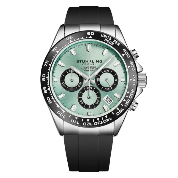 ectq1_0504_0 jpg - Relógio Aquamaster 42mm 4050 com cronógrafo, mostrador verde e pulseira preta Stuhrling.