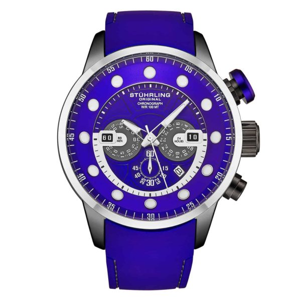 ectq1_3504_0 jpg - Relógio Cronógrafo Força Aquática 50mm com Mostrador e Pulseira Azul, Moldura Prateada Stuhrling.