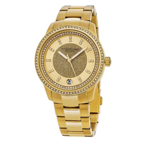 ectq20_497_0 jpg - Relógio Vogue 794 com Mostrador Dourado e Pulseira em Aço Inoxidável Dourado, Stuhrling.