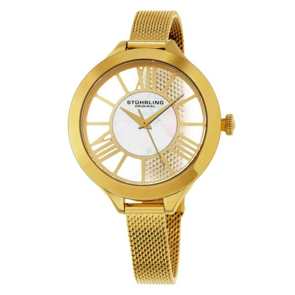 ectq20_595_0 jpg - Relógio Winchester 595, mostrador dourado e pulseira de aço inoxidável dourada. Stuhrling