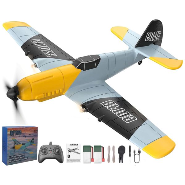 ectq283y4rdc0b_0 jpg - Avião de Controle Remoto com Sistema de Estabilização Xpilot e Giroscópio 6 Eixos de 2,4 GHz, OMNANGO BF109, Amarelo e Azul