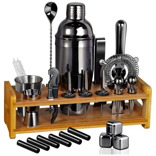 ectq29l5twt80b_0 jpg - Kit Bartender Profissional 26 Peças em Aço Inoxidável com Suporte de Bambu, Sugiury, Preto
