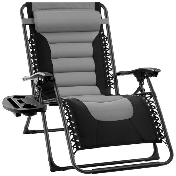 ectq2cldl9n80b_0 jpg - Cadeira Reclinável Ajustável Gravidade Zero com Apoio de Cabeça e Porta Copos, BEST CHOICE PRODUCTS, Cinza