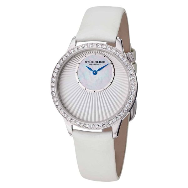 ectq2p121_633_0 jpg - Relógio Feminino Stuhrling Moda Radiante 336, Mostrador Branco, Pulseira de Couro Branco e Fivela Tang Prata 34mm