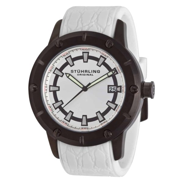 ectq2p6533_126_0 jpg - Relógio Torino 621 49mm com mostrador branco e pulseira de silicone branca. Design clássico em PVD preto, Stuhrling.