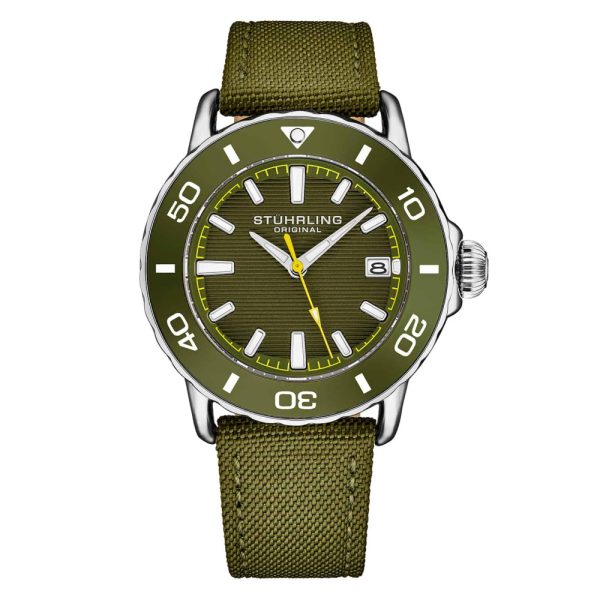 ectq2_1404_0 jpg - Relgio masculino Explorer 4041 40mm, moldura e pulseira verde oliva, coroa prateada, marca Stuhrling