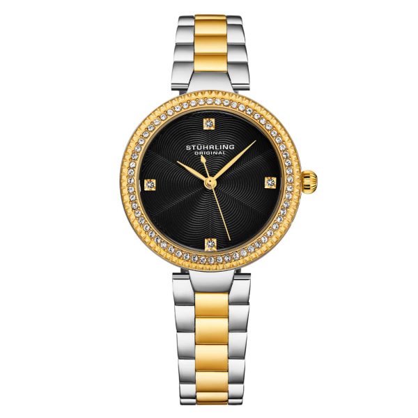 ectq2_3404_0 jpg - Relgio Stuhrling Brilliance 4043 com pulseira em ouro amarelo e prata, mostrador preto clssico de e 2 tons