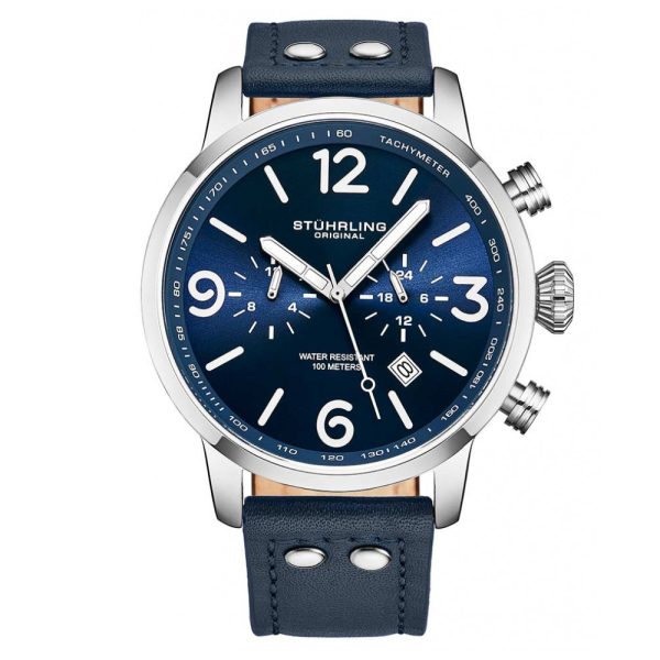 ectq2_6593_0 jpg - Relgio Stuhrling 3956 Aviador 45mm Mostrador Azul com Pulseira de Couro Azul e Fivela de Prata