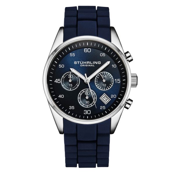 ectq2_7504_0 jpg - Relógio Chronograph 42mm, Mostrador Azul e Prata, Pulseira de Silicone Azul, Stuhrling.